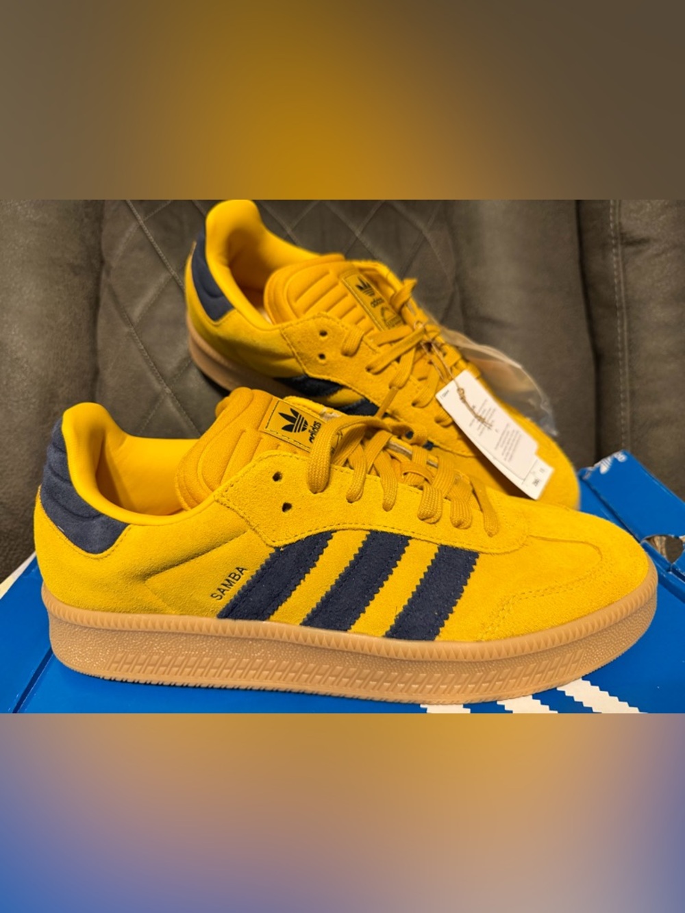 Mens Size 11.5 Women's 12.5 Adidas Samba XLG Bold Gold Navy Blue JP7781 NEW